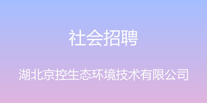 社会招聘 - 湖北京控生态环境技术有限公司